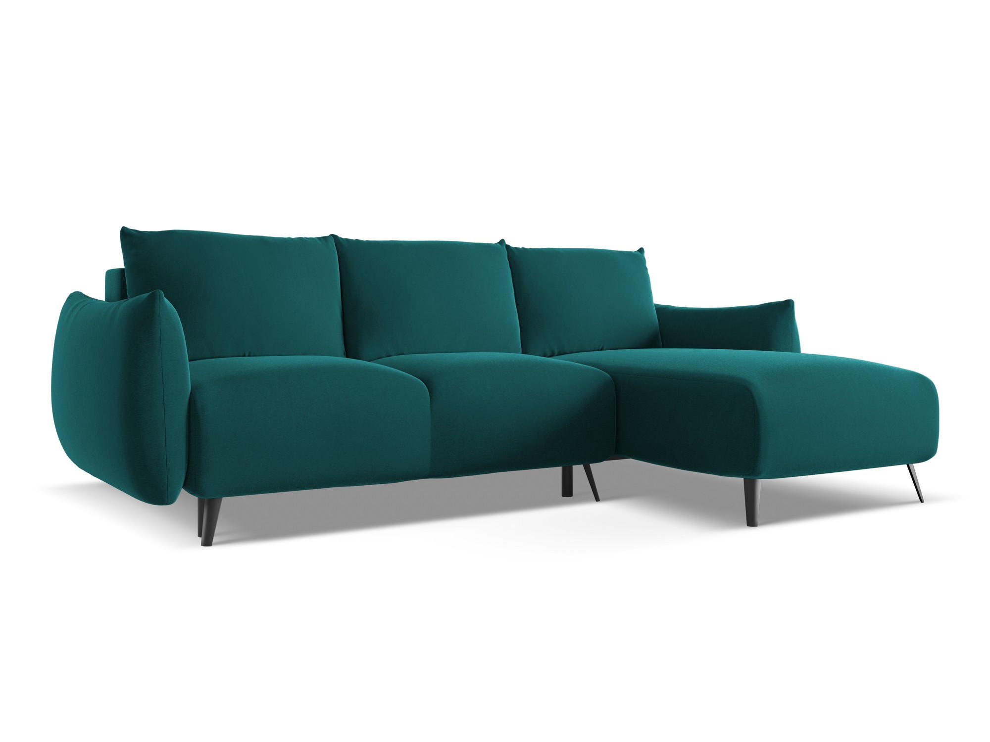 ECKSOFA mit Schlaffunktion Samt Stoff Blau - Blau/Petrol, Textil/Metall (242/162cm) - Makamii