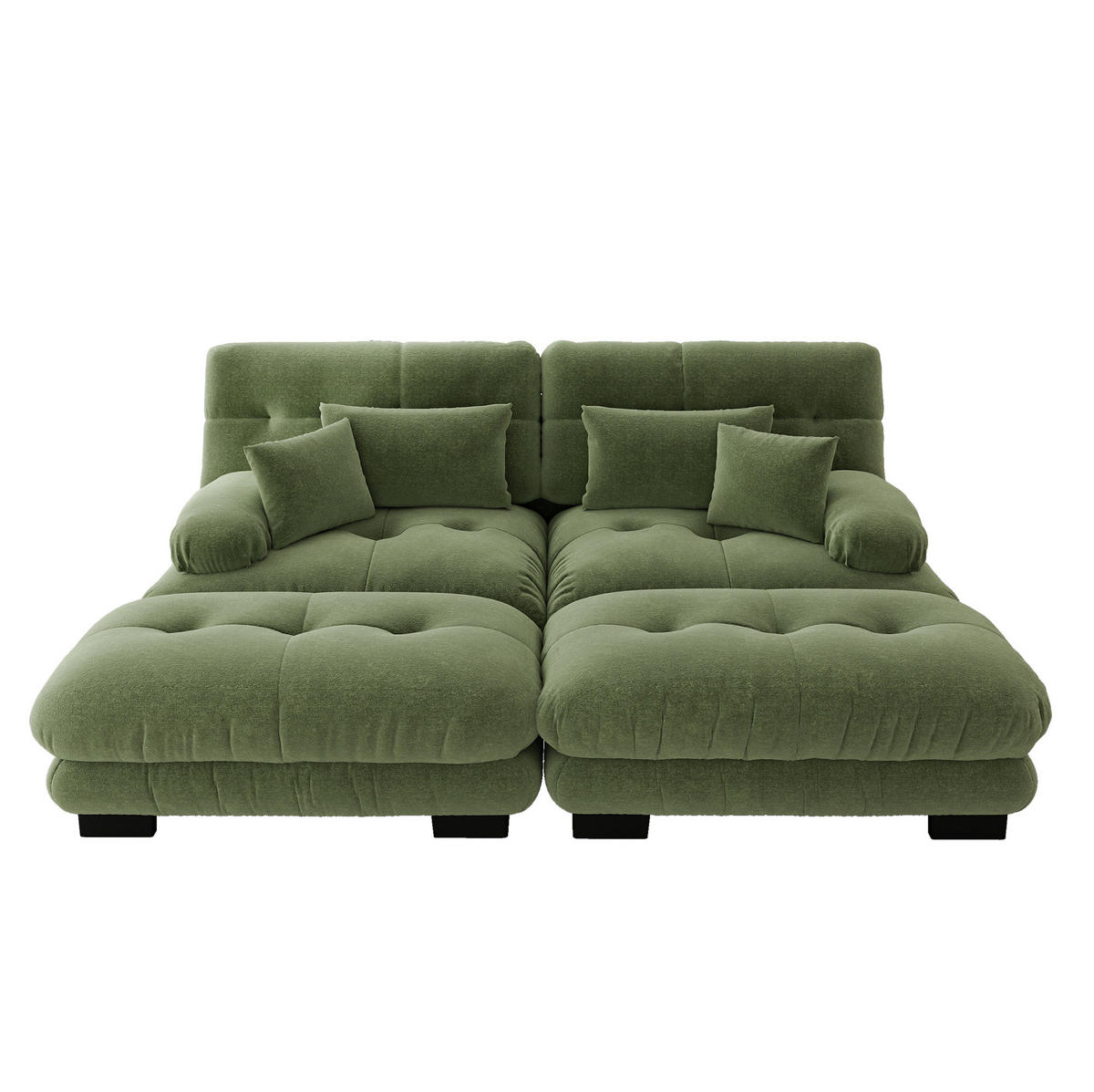 SOFA modular Chenille Green mit 2 Ottomans und 4 Kissen - Grün, Kunststoff (145/81/220.1cm) - Meubliv