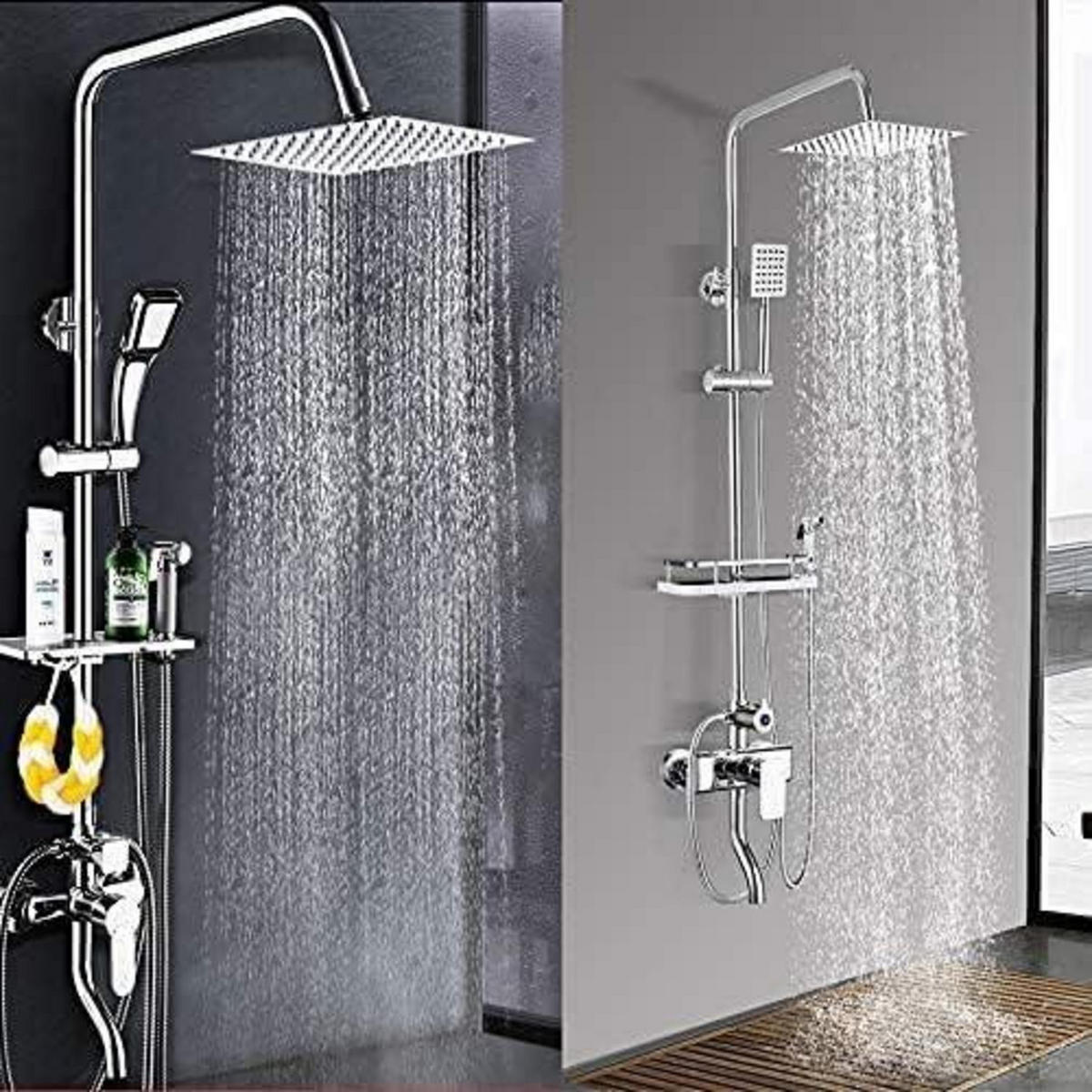 DUSCHKOPF Regendusche 20 cm Eckig Edelstahl Chrom - Silberfarben, Metall (20/12.7/20cm)