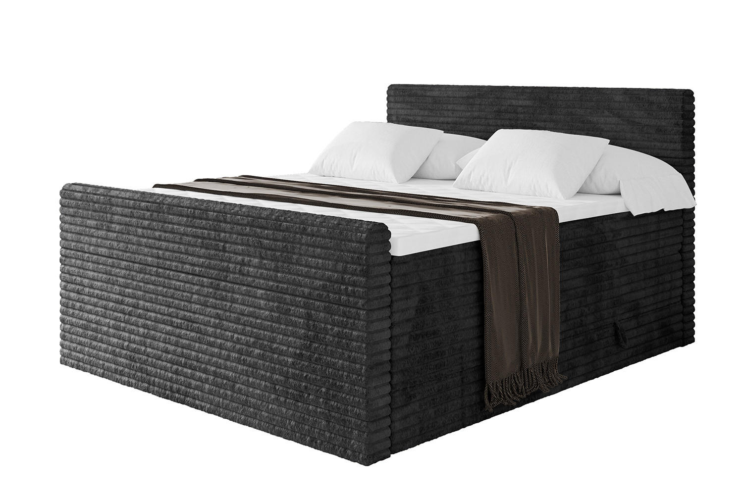 BOXSPRINGBETT mit Matratze H3|H4 und Lattenrost - TOLO-Z KING-v1 140x200 Cord - Schwarz - Schwarz, Holzwerkstoff (140/200cm)