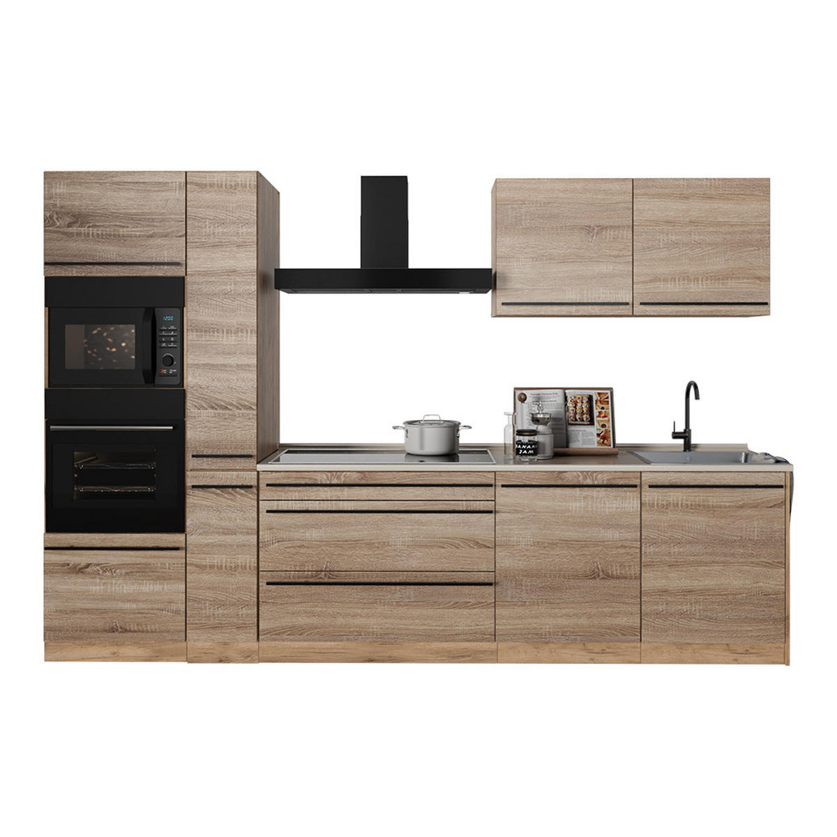 KÜCHENZEILE R-Line, Sonoma/Goldkraft Eiche, 310 cm Arbeitsplatte Marmor - Honigeiche/Sonoma Eiche, Holzwerkstoff (310/206.8/60cm) - Vicco