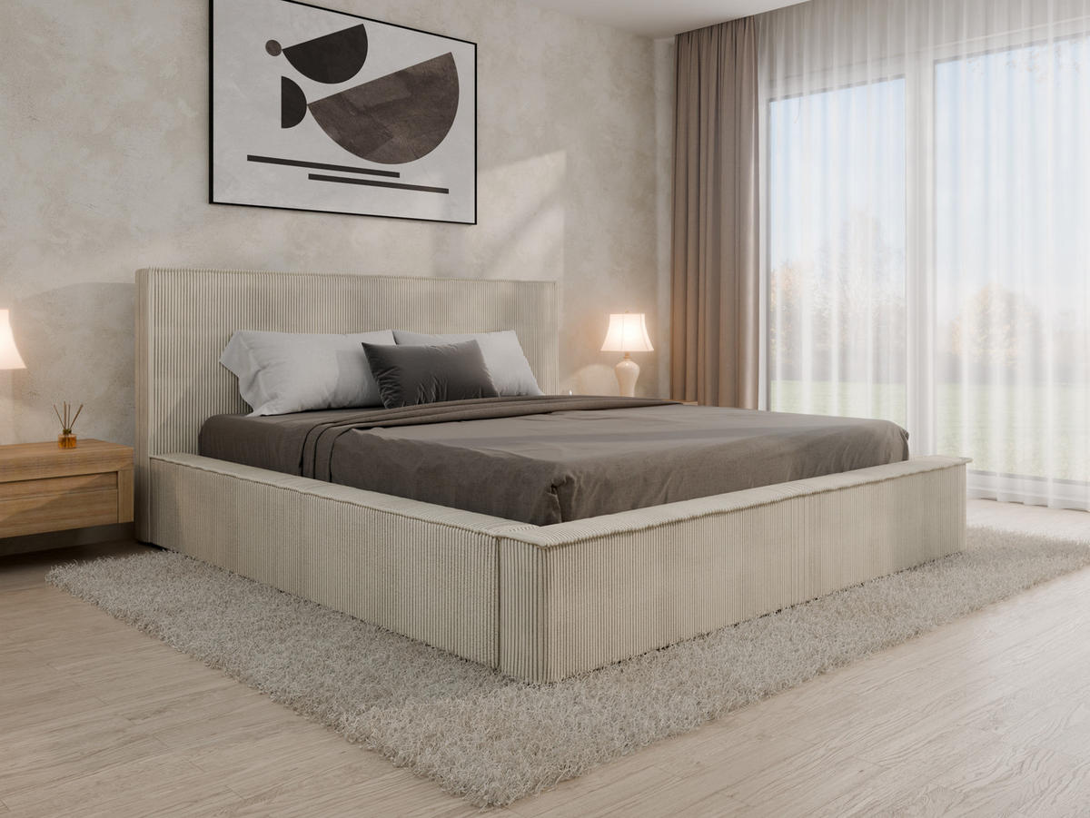 POLSTERBETT SANA 180x200cm Elegantes Polsterbett für modernen Wohnstil , 7-Zonen-Taschenfederkernmatratze mit kokos ARLAN (21 cm), beige - Beige, Holz (180/200cm) - Panda Möbel