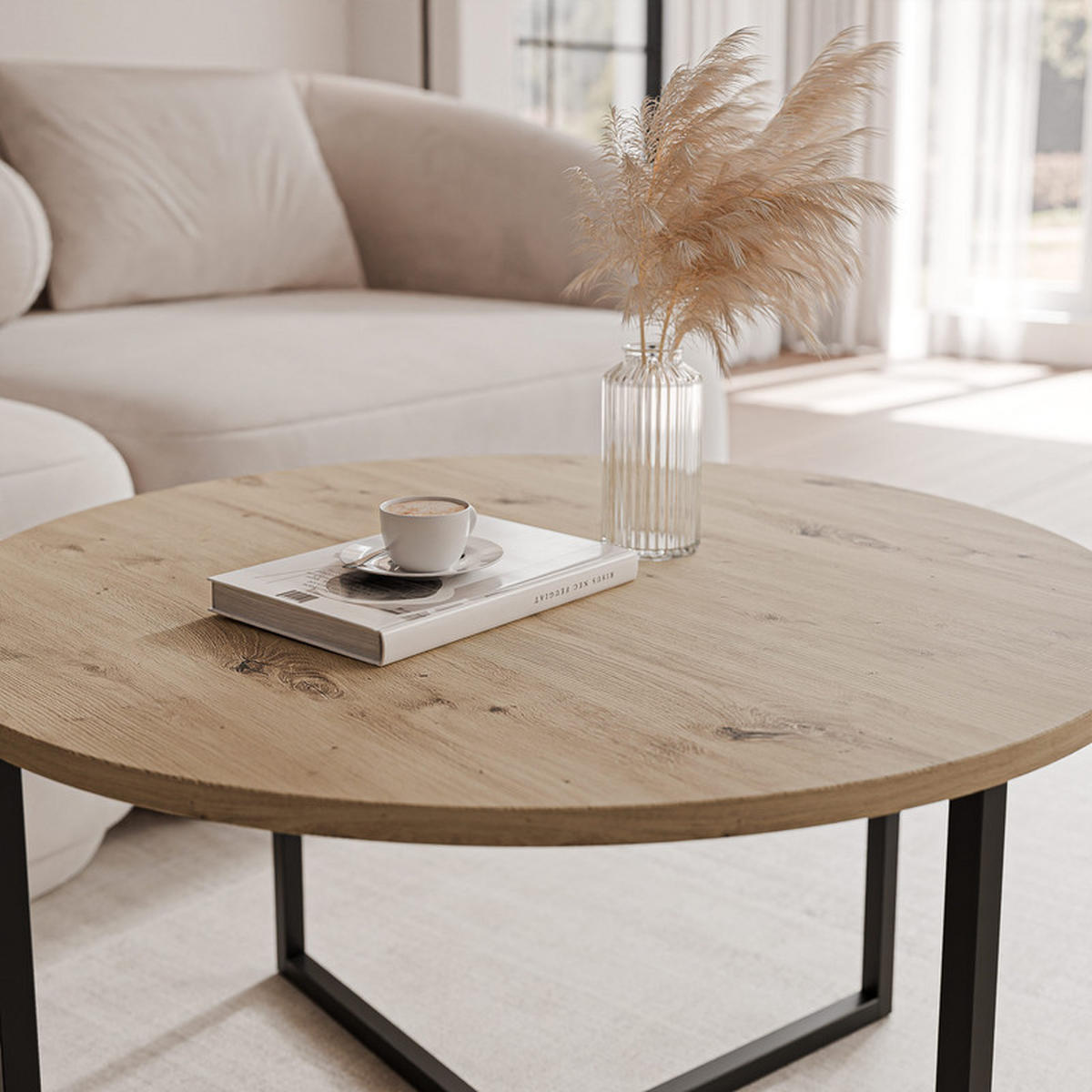 COUCHTISCH BESARO 75/47 cm runden, Schwarz / Artisan-Eiche - Schwarz/Eiche Artisan, Metall (75/75/47cm) - Idohome