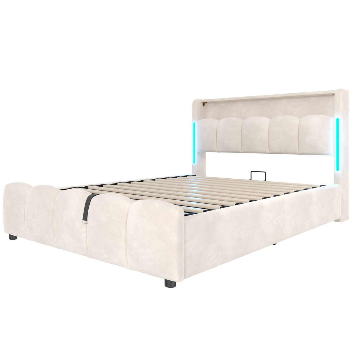 POLSTERBETT mit Stauraum 140x200 cm Samt Beige mit LED - Beige, Metall (140/200cm) - Meubliv