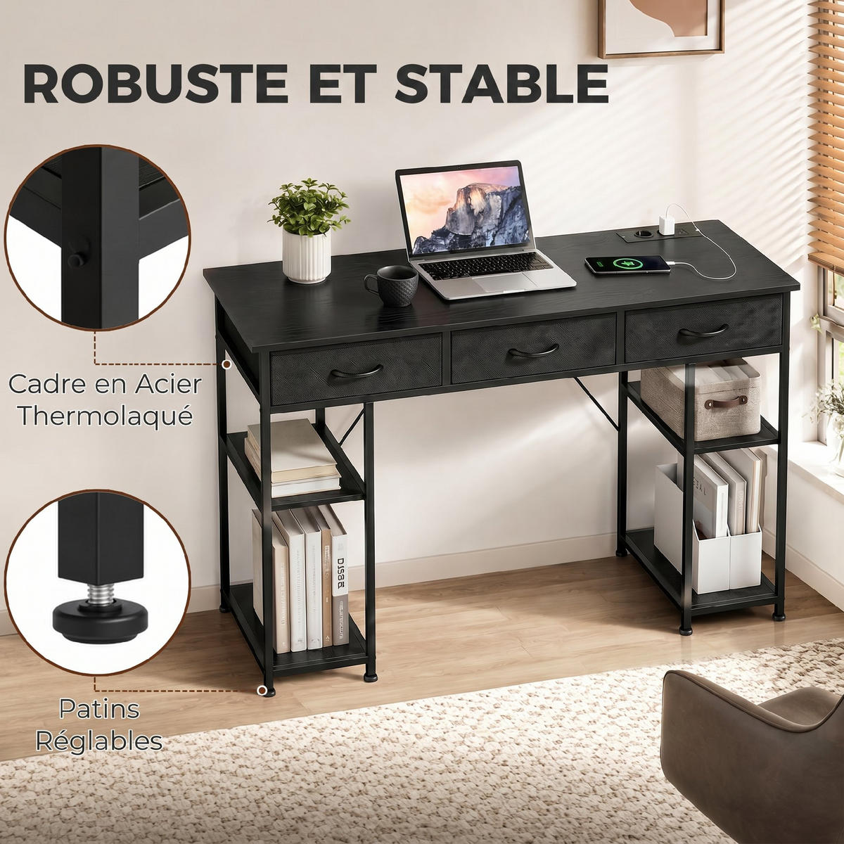 BÜROTISCH Schwarz 1 Stück - Schwarz, Holzwerkstoff (40/120/76cm) - GiPP