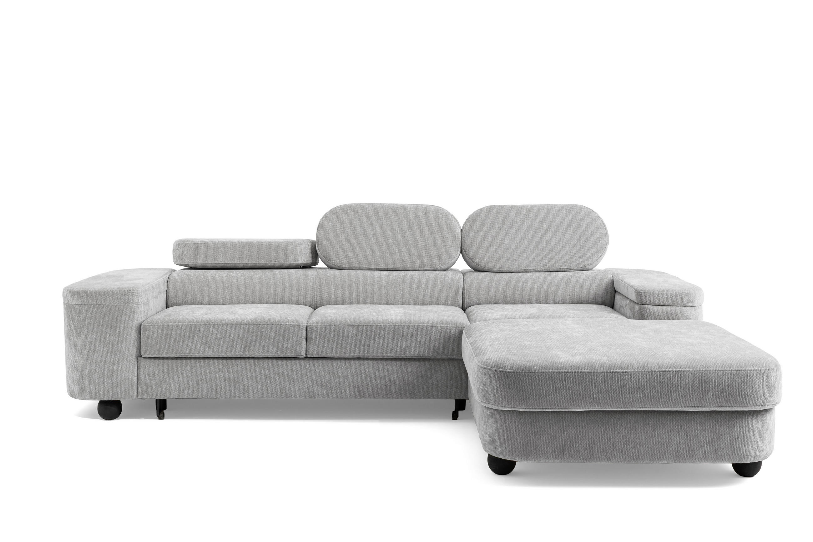ECKSOFA LOVE L Rechts mit Schlaffunktion 124x210 Chenille Hellgrau - Hellgrau/Schwarz, Holz/Textil (205/284cm) - Muffo