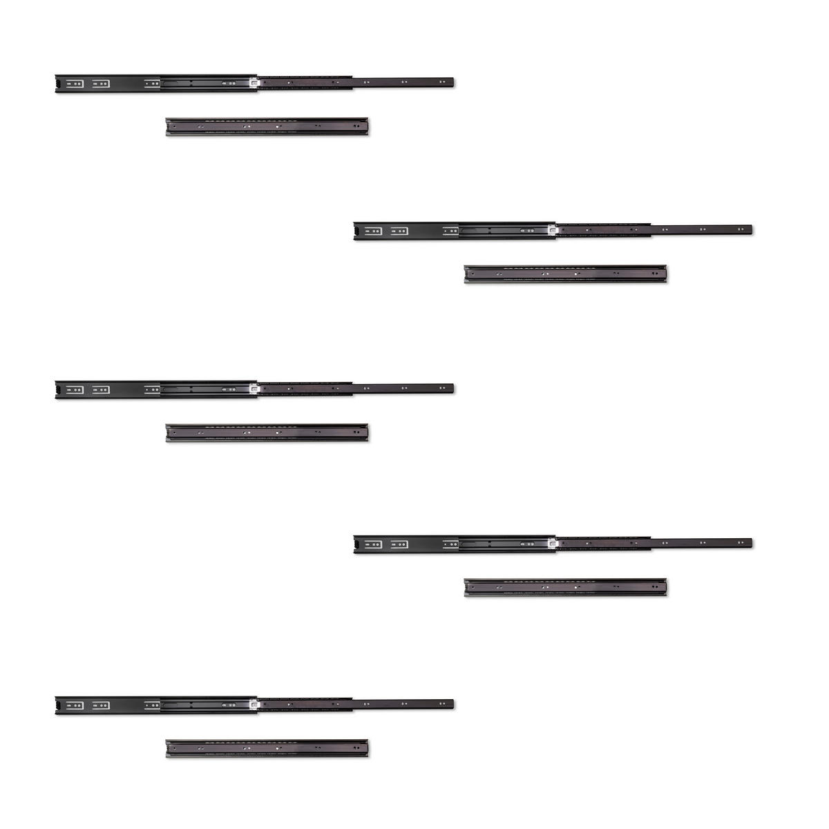 KUGELFÜHRUNGEN Höhe 45mm, Tiefe 500mm, Vollauszug, Schwarz 5er-set - Schwarz, Metall (13/6/55cm) - EMUCA