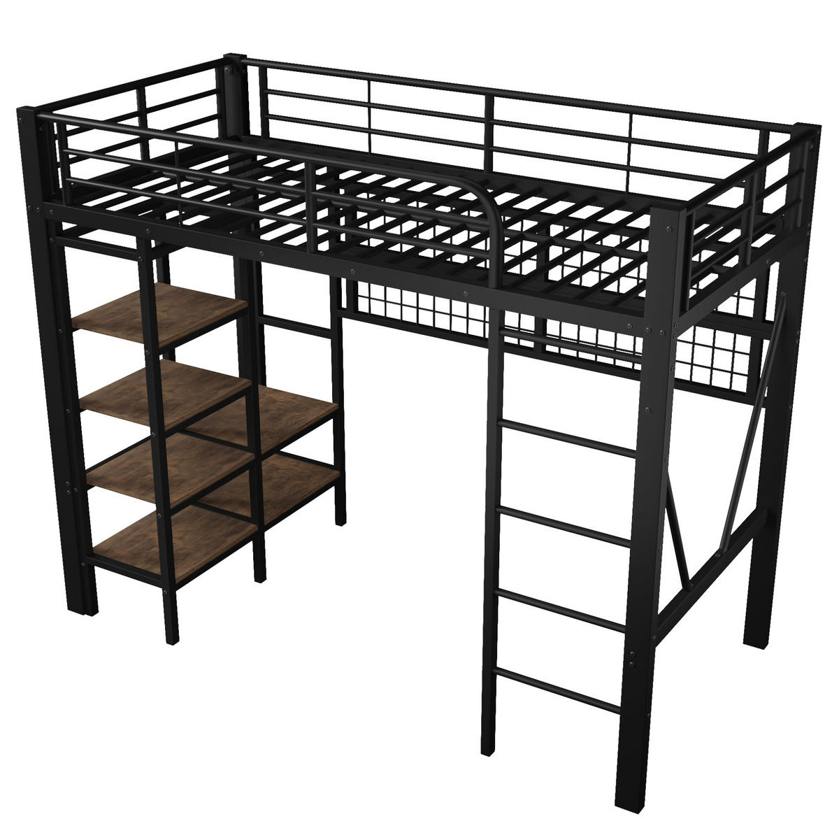 HOCHBETT 90/200 cm aus Metall mit LED-Beleuchtung, Ablagefach und Kleiderstange - Schwarz, Metall (90/200cm) - Flora Grace