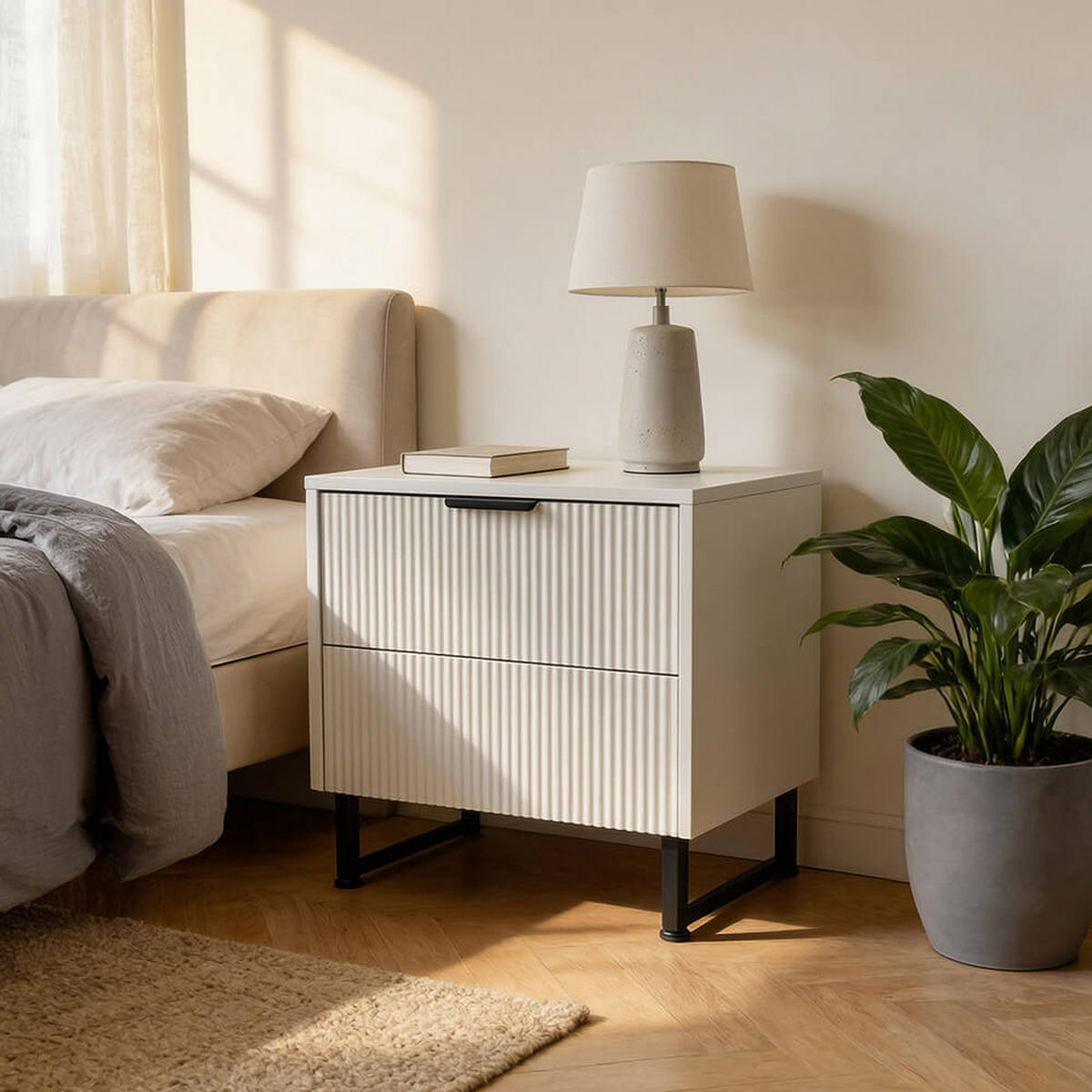 NACHTTISCH NYLA Weiß - 45 x 61 cm - Weiß, Holzwerkstoff (45/61/39cm) - Home Deluxe