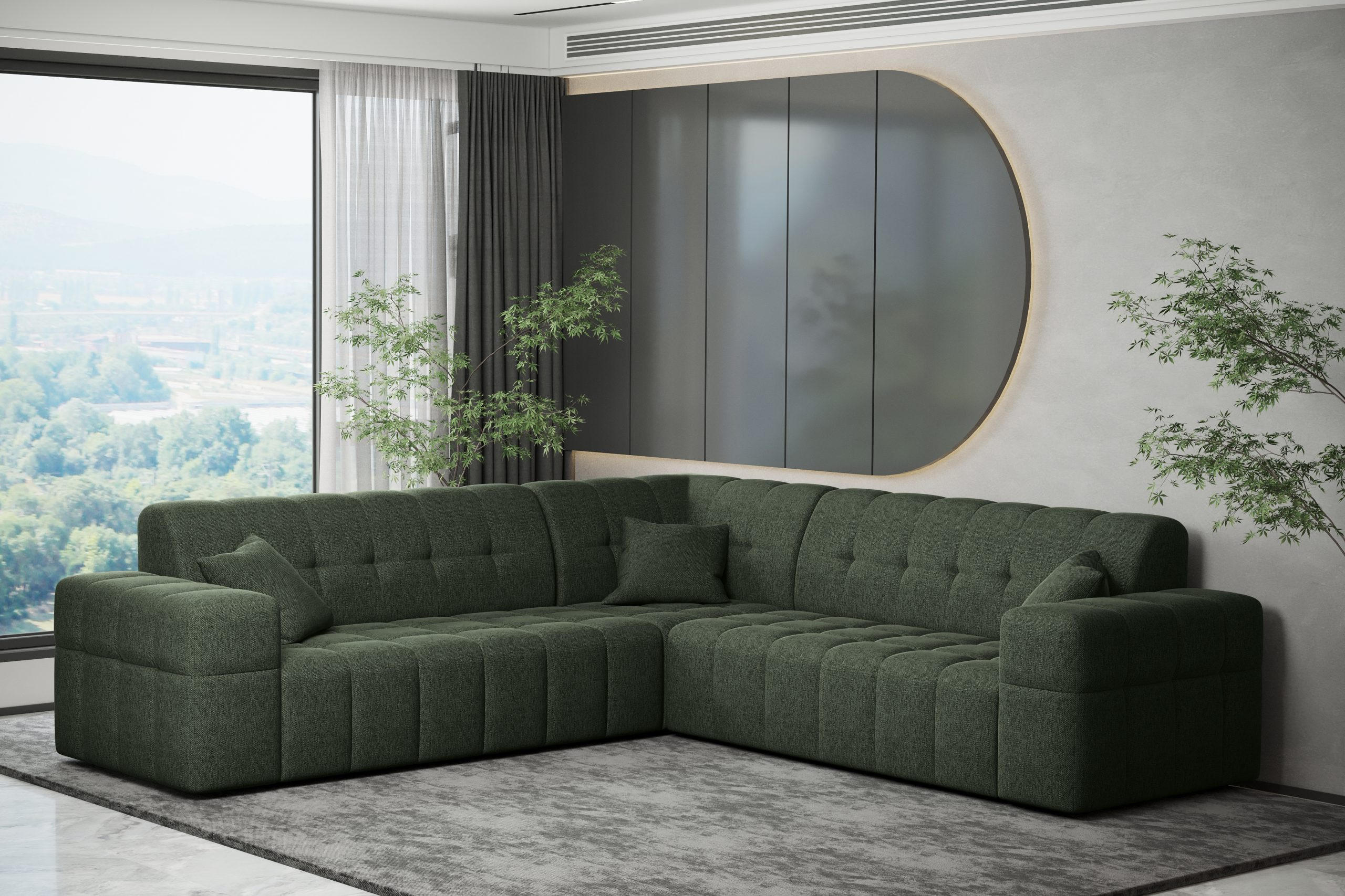 ECKSOFA Corner NIMES Stilvol Stoff Verita Dunkelgrün - Grün, Holz (246/246cm) - Kaiser Möbel