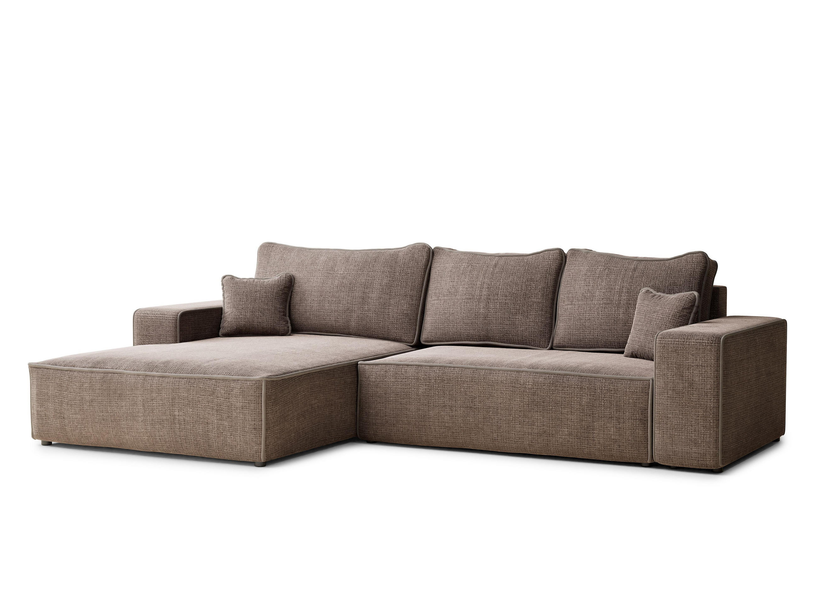 ECKSOFA MIT SCHLAFFUNKTION Modo Hellbraun Chenille-Stoff - Links Seite - Schwarz/Braun, Holz/Holzwerkstoff (185/294cm) - Maison de Reve