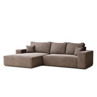 ECKSOFA MIT SCHLAFFUNKTION Modo Hellbraun Chenille-Stoff - Links Seite - Schwarz/Braun, Holz/Holzwerkstoff (185/294cm) - Maison de Reve