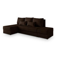 ECKSOFA NORVI Braun Geflochtener Stoff mit Schlaffunktion - Braun, Holz (251/143cm) - MASSENO