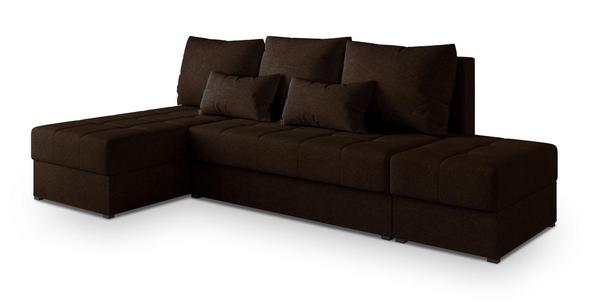 ECKSOFA NORVI Braun Geflochtener Stoff mit Schlaffunktion - Braun, Holz (251/143cm) - MASSENO