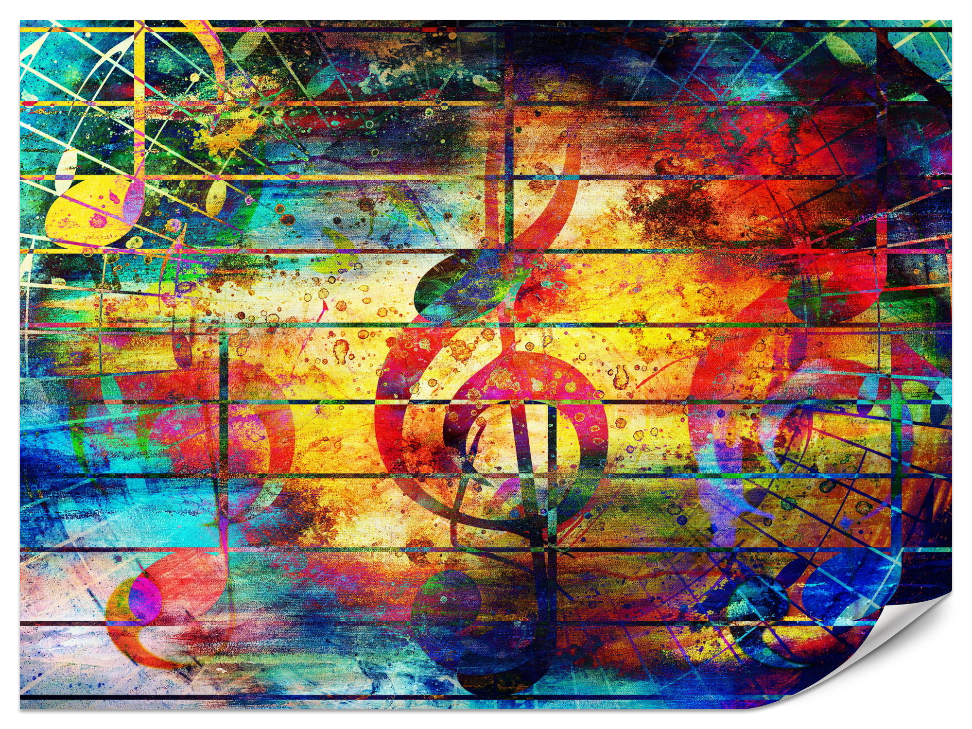 FOTOTAPETA Pre Študentskú Izbu Farebná Abstraktná HUDBA Graffiti NOTY 150 x 105 cm - oranžová/žltá, papier (150/105cm) - Muralo