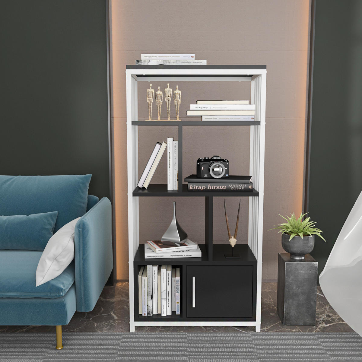 BÜCHERREGAL Valero Weiss Black - Schwarz/Weiß, Holzwerkstoff (29.6/120/60cm) - Decorotika