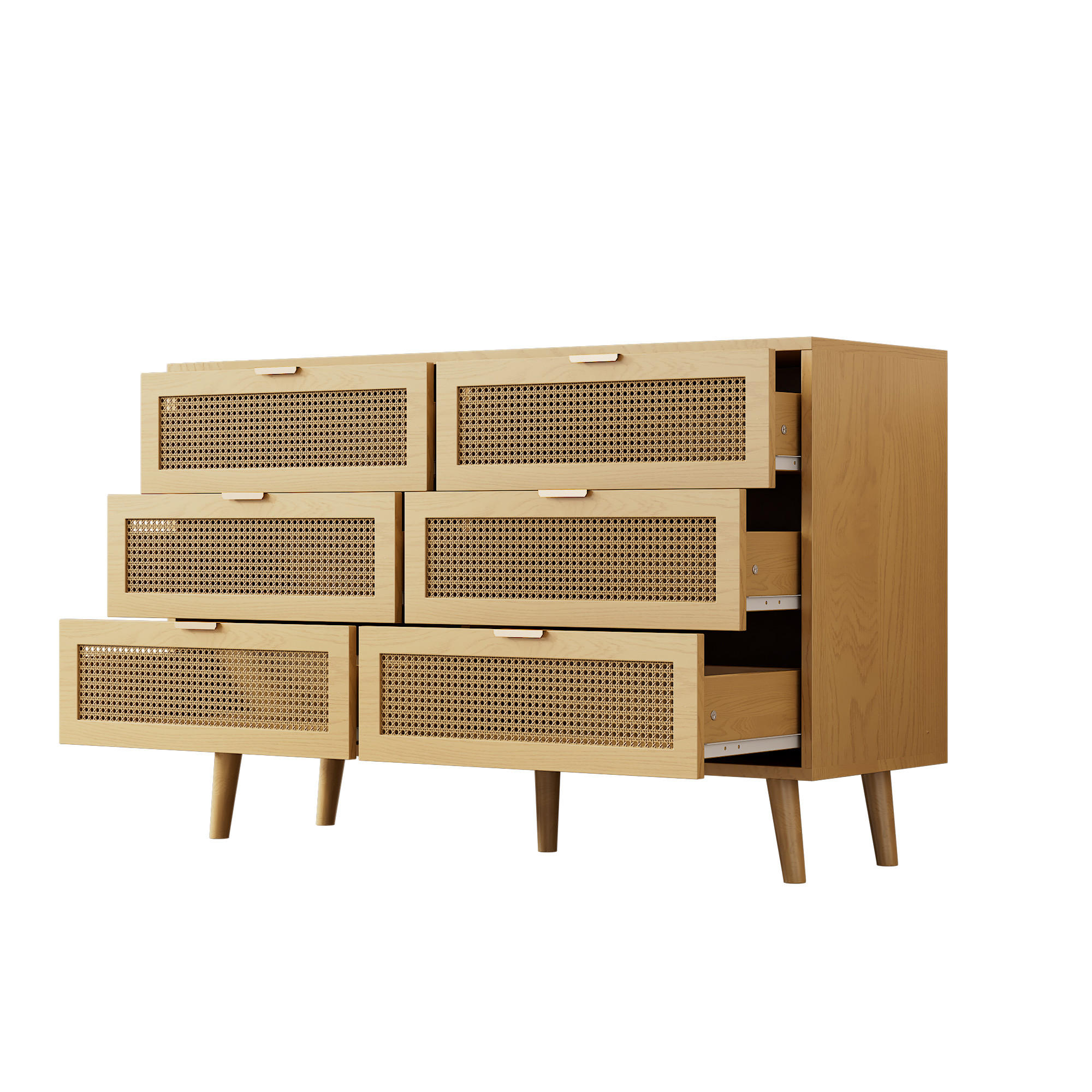 KOMMODE 6 Schubladen, Metallgriffe, für Wohnraum - Kastanienfarben, Holz (120/76/40cm)