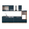 KÜCHENZEILE Fame-Line Dunkelblau Hochglanz/Goldkraft Eiche 300 cm AP Marmor - Honigeiche/Dunkelblau, Holzwerkstoff (300/81.6/60cm) - Vicco