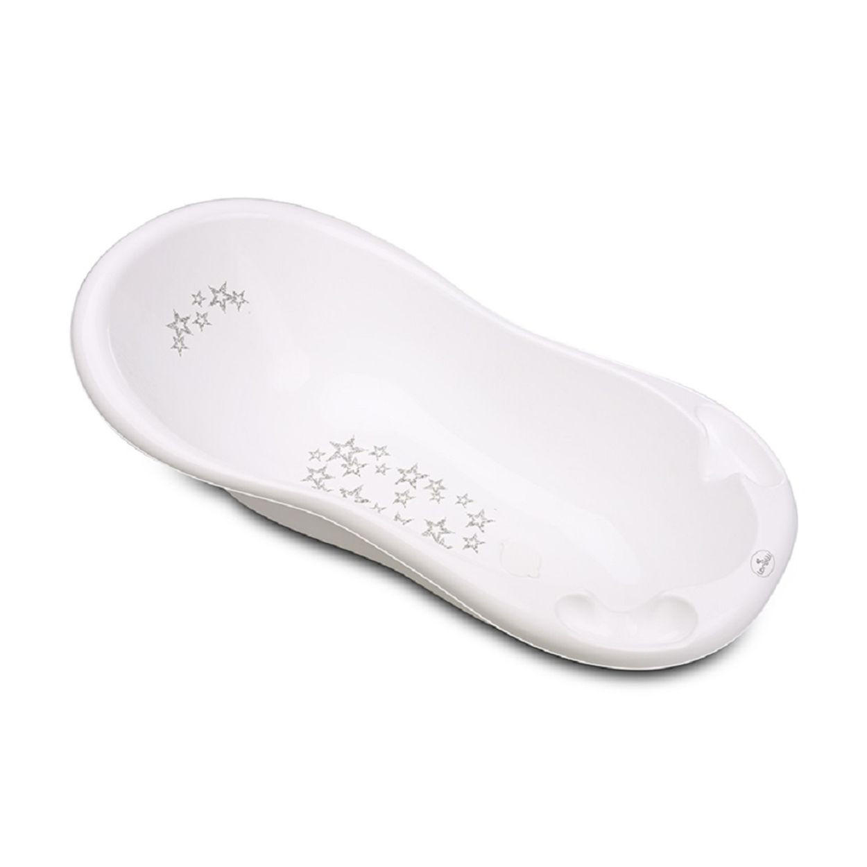 BABYBADEWANNE 100 cm weiß Sterne mit Anti-Rutsch-Matte, Wasserablauf, Ablagefächer - Weiß, Kunststoff (50/100cm) - Lorelli