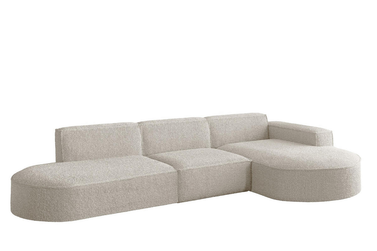 ECKSOFA Designer L-Form MODENA Stoff Loop Nate Rechts - Creme, Holz (296/165cm) - Kaiser Möbel