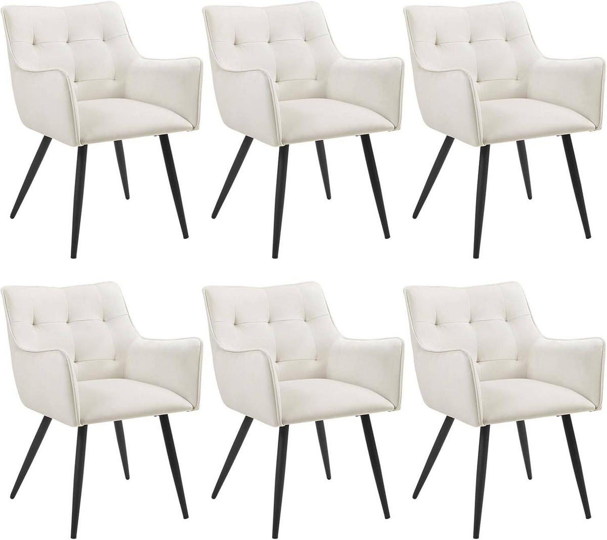 ESSZIMMERSTUHL 6er Set, mit Samtbezug, Cremeweiß - Creme/Schwarz, Textil/Metall (54/80/48cm) - Woltu