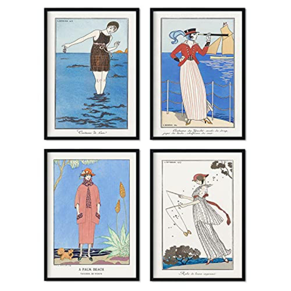 POSTER Set mit 4 Jahrgang Mar von French Artist George Barbier A3 Rahmenlos - Klar, Papier (29.7/3cm) - Nacnic