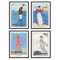 POSTER Set mit 4 Jahrgang Mar von French Artist George Barbier A3 Rahmenlos - Klar, Papier (29.7/3cm) - Nacnic