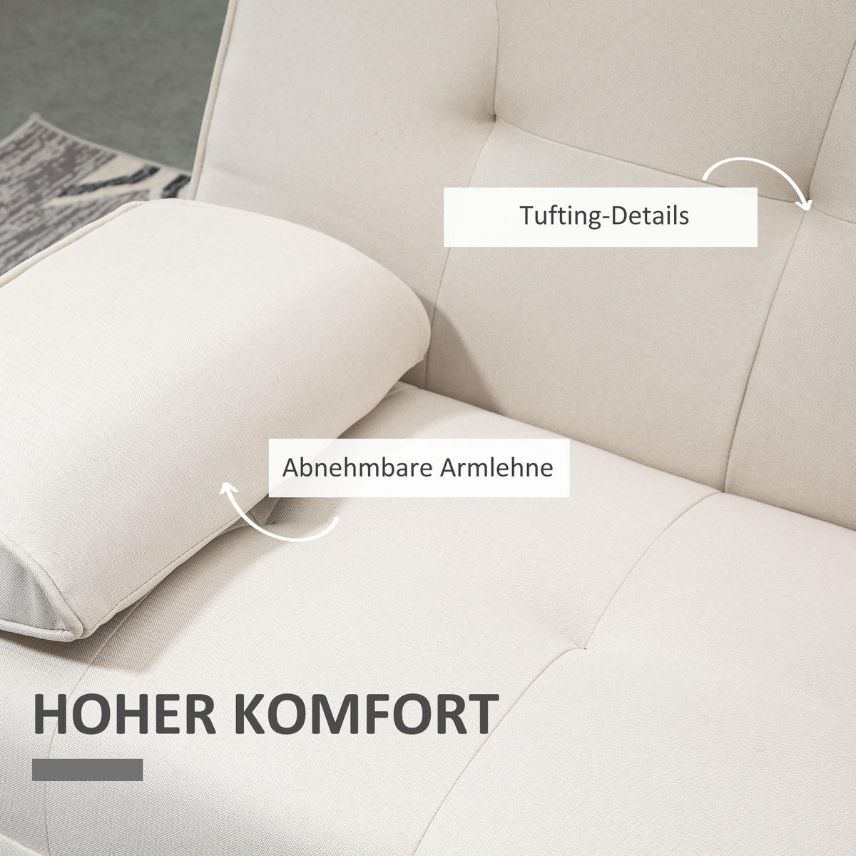 SCHLAFSOFA Sofabett Schlafcouch 3 Sitzer Leinen Beige - Beige/Naturfarben, Holz/Textil (77/78/181cm) - HOMCOM