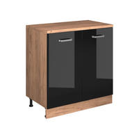 KUHINJSKA OMARA ZA POŠEVNE STREHE R-Line, Črna visok sijaj, 80 cm brez naklona z 2 vrati - črna/medeni hrast, leseni material (80/83.8/46cm) - Vicco