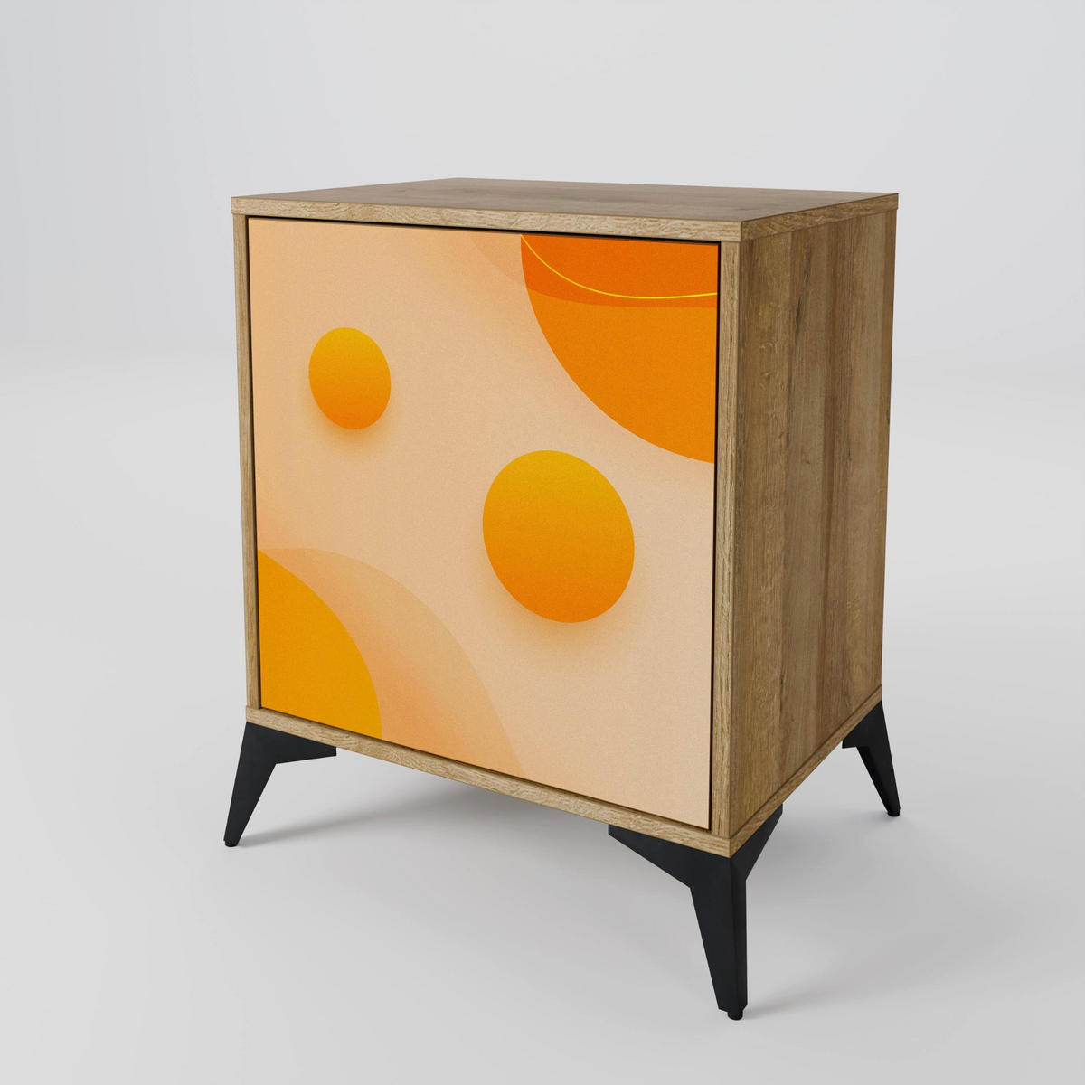 SIDEBOARD ORANGE ARRANGEMENT, Eichefarben, 57,5x42x77,5 cm, Schräge Buchenholzfüße - Eichefarben/Buchefarben, Holzwerkstoff/Buchenholz (57.5/77.5/42cm) - SpaceRebels