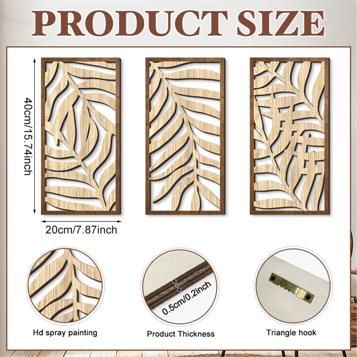 WANDDEKO Natur Blattmotiv 3D Holz Deko，42*22 - Akaziefarben, Holzwerkstoff (40/1cm) - Weltevree