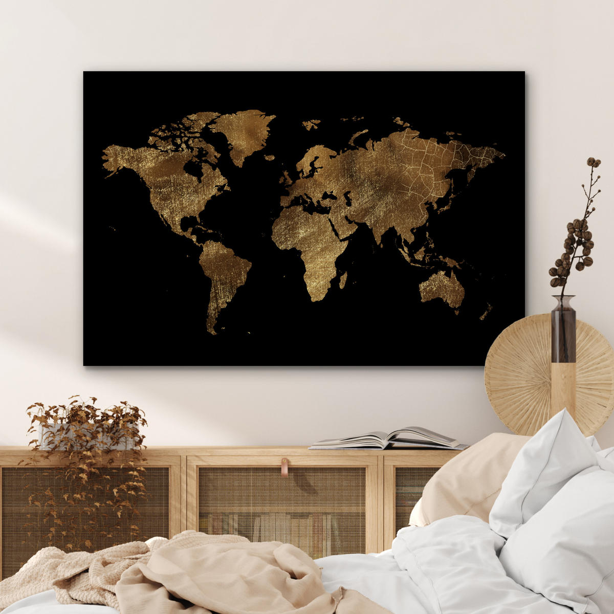 METALLBILD Weltkarte - Gold - Luxus - Erde - Schwarz 120x80 cm - Goldfarben, Metall (120/80cm) - MuchoWow