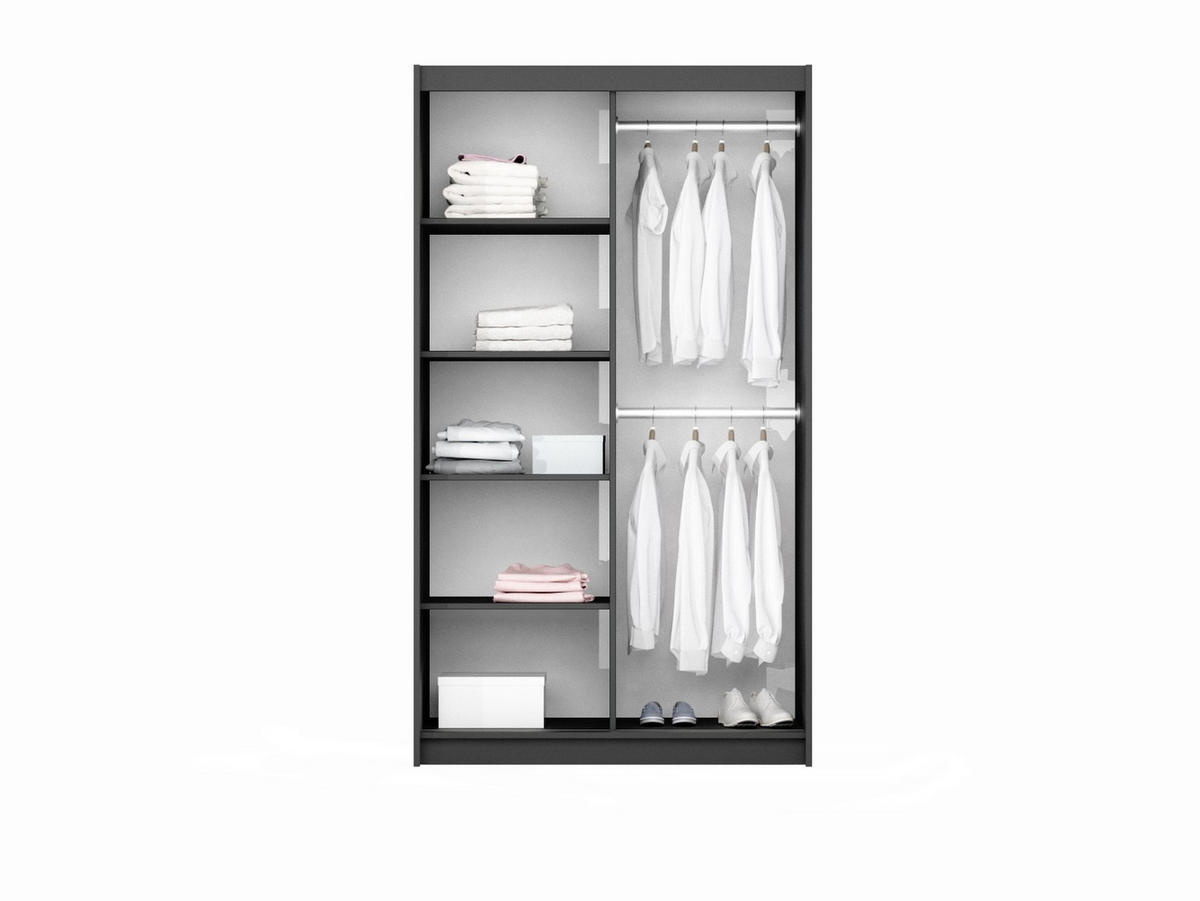 SCHWEBETÜRENSCHRANK IVERN 122/215/65 cm 2-türig mit Spiegel Schwarz - Schwarz, Holzwerkstoff (122/215/65cm) - MASSENO