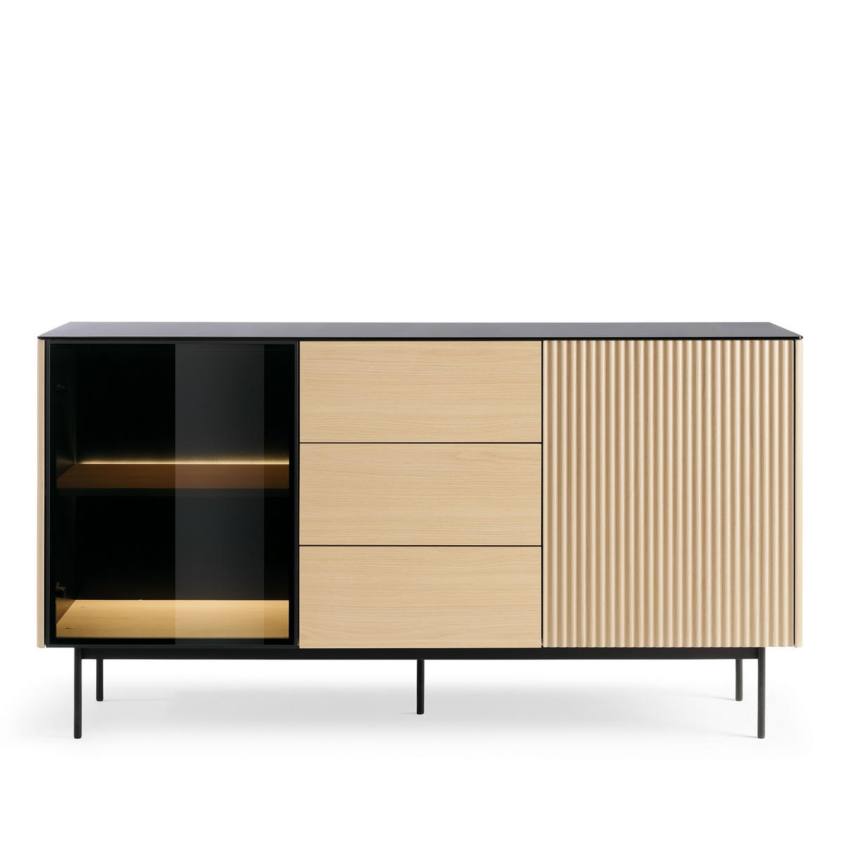 SIDEBOARD VELLUTO 157x39x84 cm mit 3 Schubladen und 2 Türen Eichefarben - Braun, Holzwerkstoff (157/84/39cm) - MASSENO