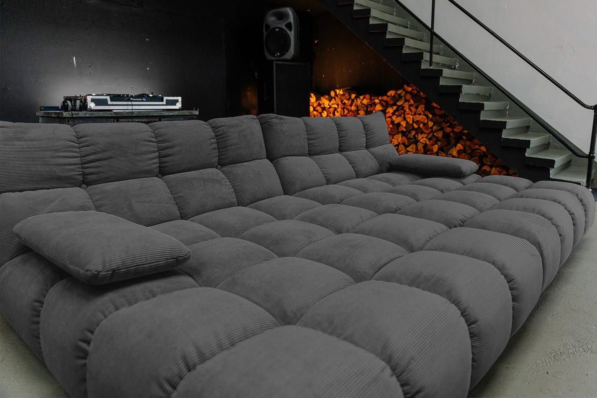 BIG SOFA VIVIEN Anthrazit Cord - Anthrazit/Schwarz, Kunststoff/Textil (296/85/178cm) - KAWOLA