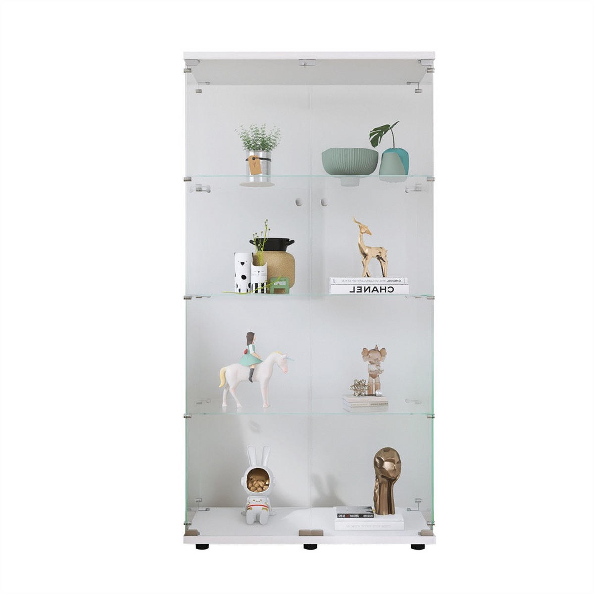 VITRINE - Glasvitrine mit 2 Türen und 4 Ebenen - abschließbar - Weiße Decken- und Bodenplatte - Weiß, Glas (80.5/164.3/36.3cm) - DELFA