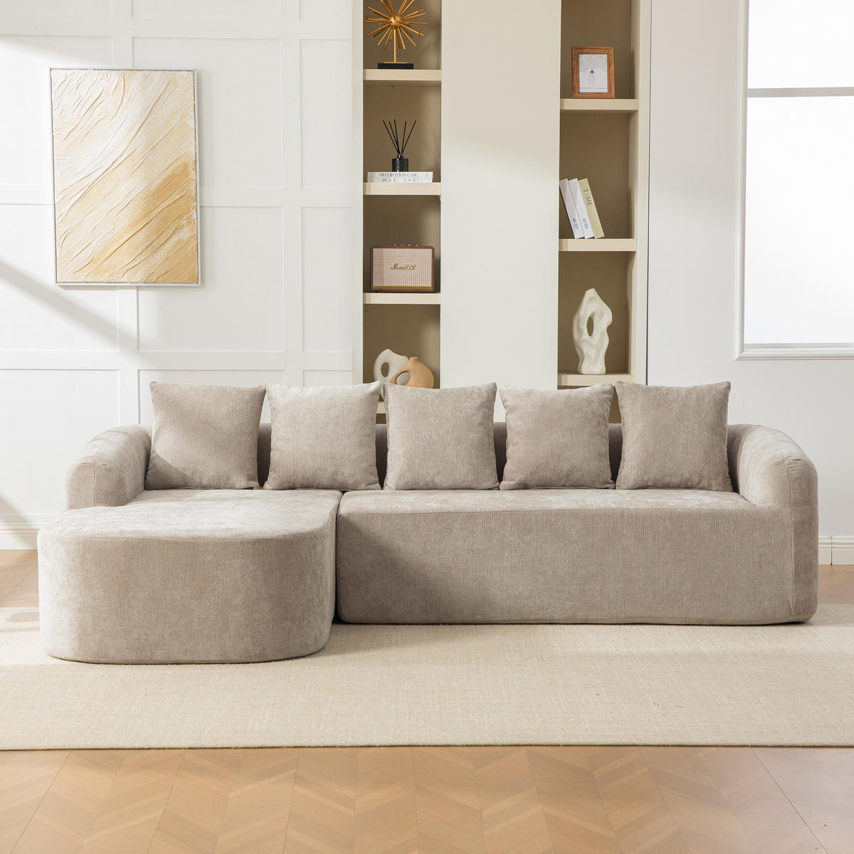 ECKSOFA Chenille Grau mit Kissen - Grau, Textil (270/172cm) - WISHDOR