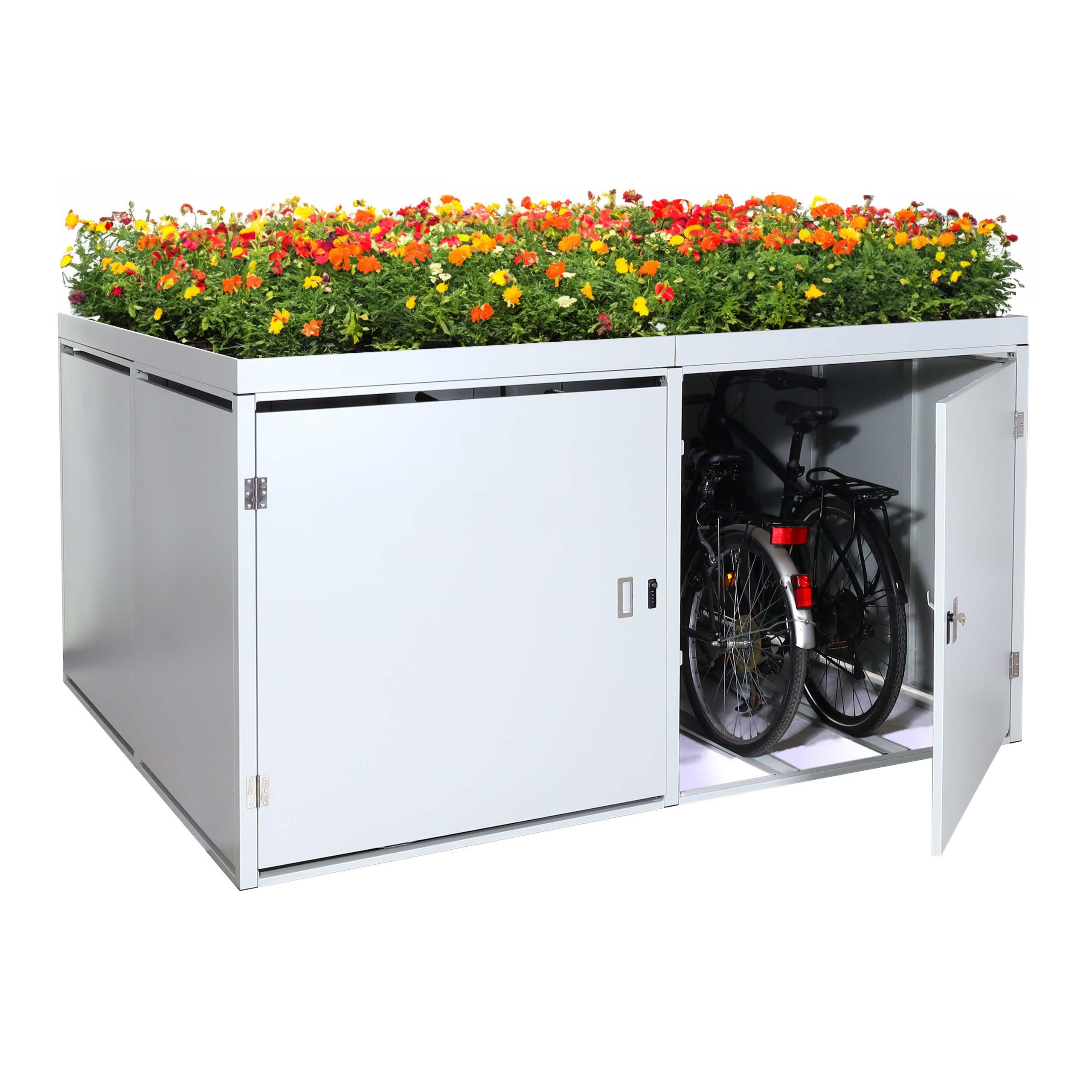 FAHRRADGARAGE 4er mit Pflanzkasten 126x220x210cm Hellgrau - Hellgrau, Metall (220/126/210cm) - PROREGAL