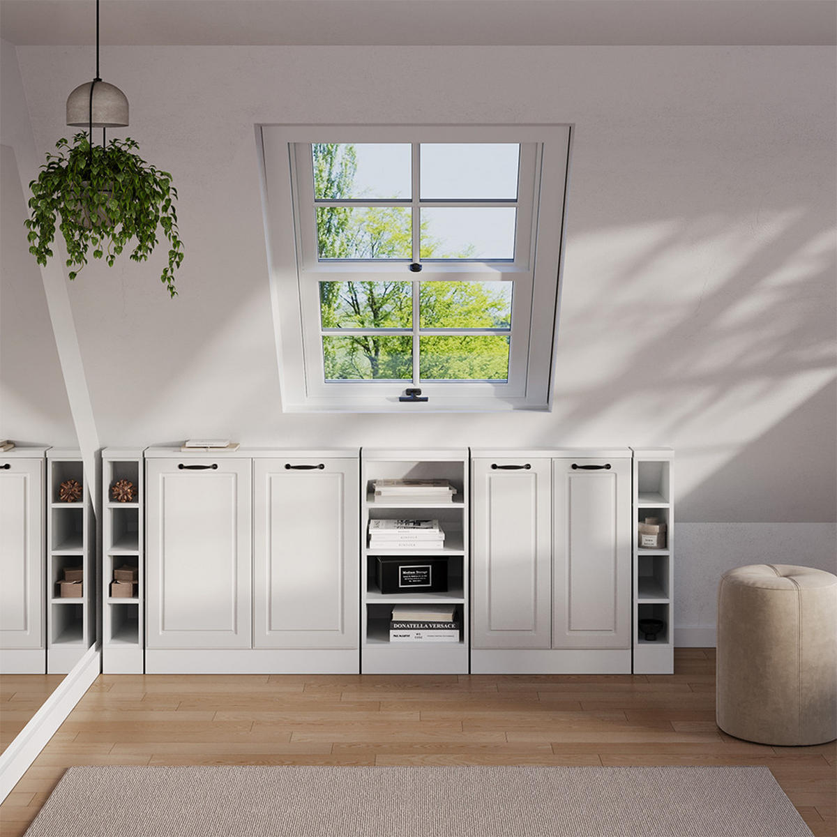 DACHSCHRÄGENSCHRANK-SET Rion Weiß Landhaus/Weiß 5er Set - Weiß, Holzwerkstoff (215/81.6/46cm) - Vicco