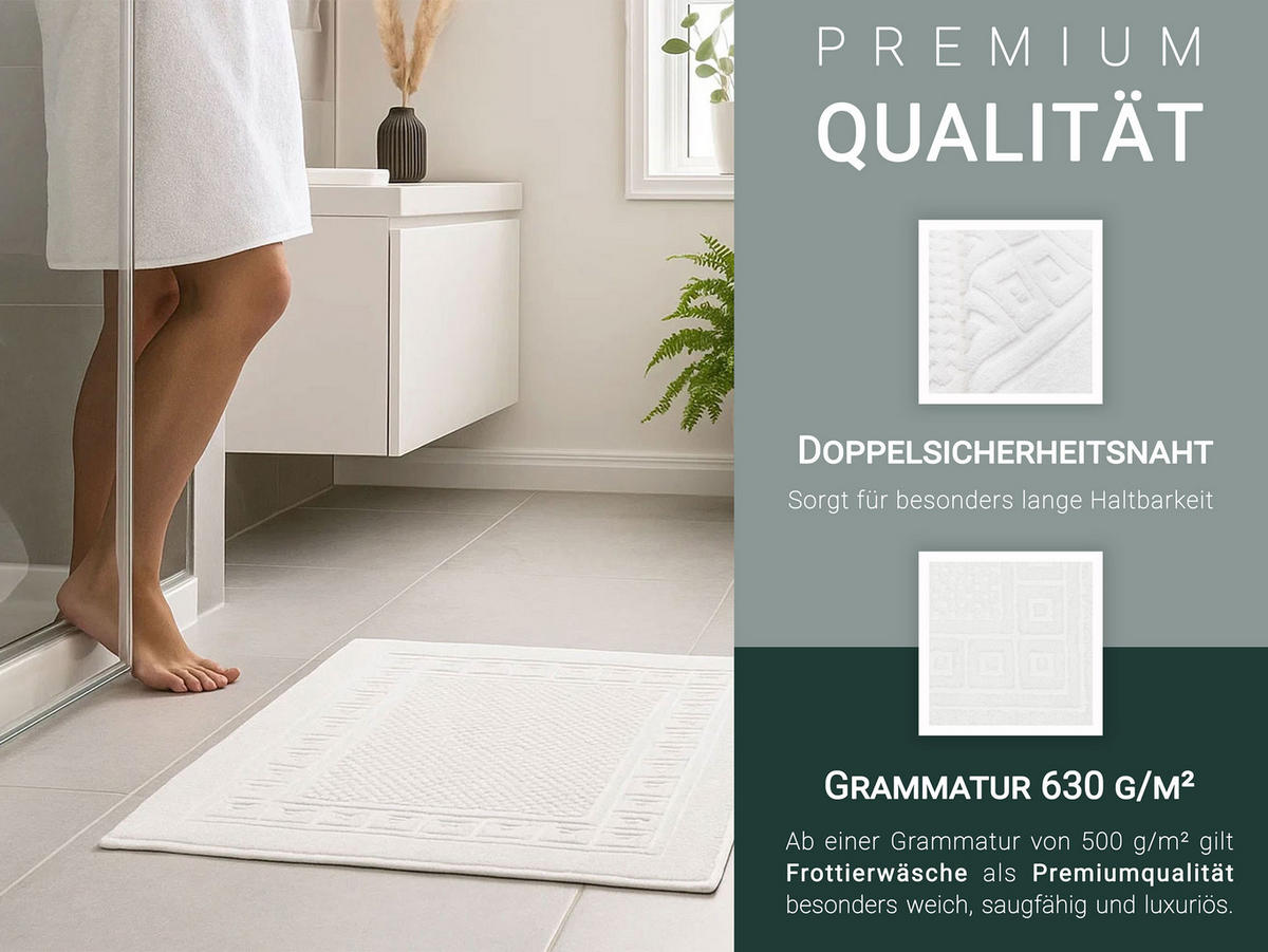 BADEMATTE, 2er-Set, 50x70 cm, 100% Baumwolle, Weiß - Weiß, Textil (50/70cm) - Zollner