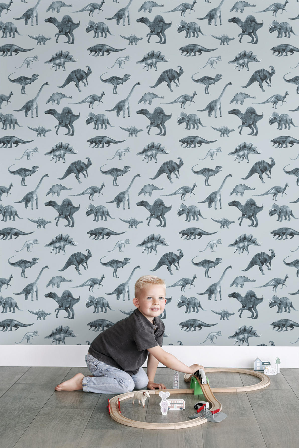 TAPETE Dinosaurier 50 x 900 cm - Blau, Papier (50/0.1cm) - ESTAhome