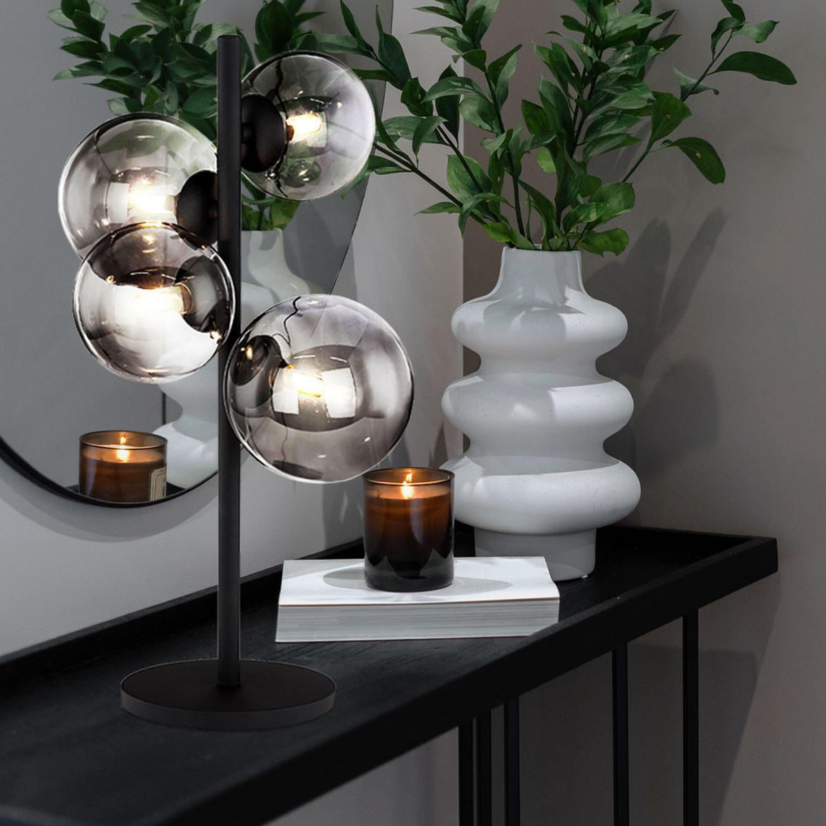 LED TISCHLEUCHTE Metall Schwarz Glas Rauchgrau - Grau, Glas (24/19/48cm) - Globo Lighting