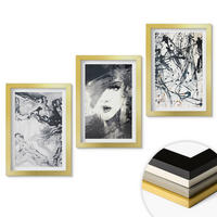 WANDBILDER 3er Set - 20x30 cm Goldrahmen - Abstrakte schwarz-weiße Muster - Goldfarben, Kunststoff (20/30cm) - ArtPrintCave