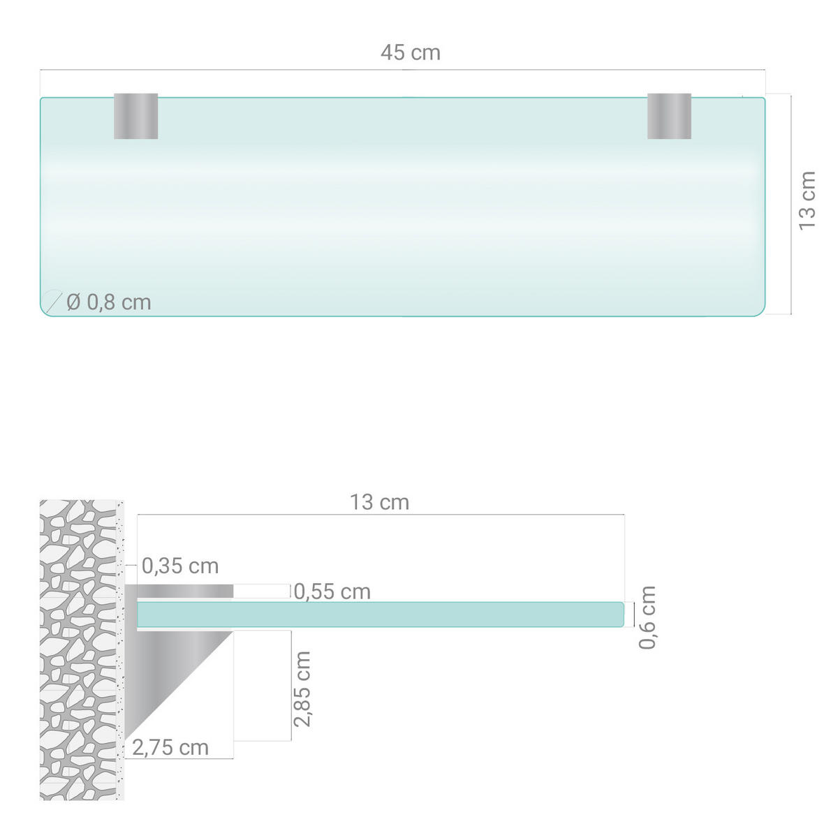 GLASREGAL Milchglas - 45x13 cm - Transparent, Glas (45/0.6/13cm) - TULUP