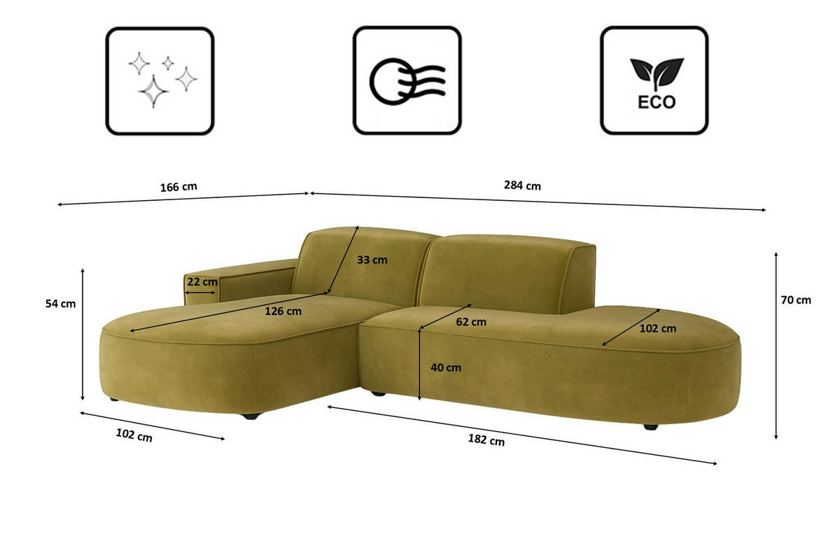 ECKSOFA Cursal Atelier, Stoff Salvador, Olive, Links - Olivgrün, Holz (284/166cm) - Kaiser Möbel