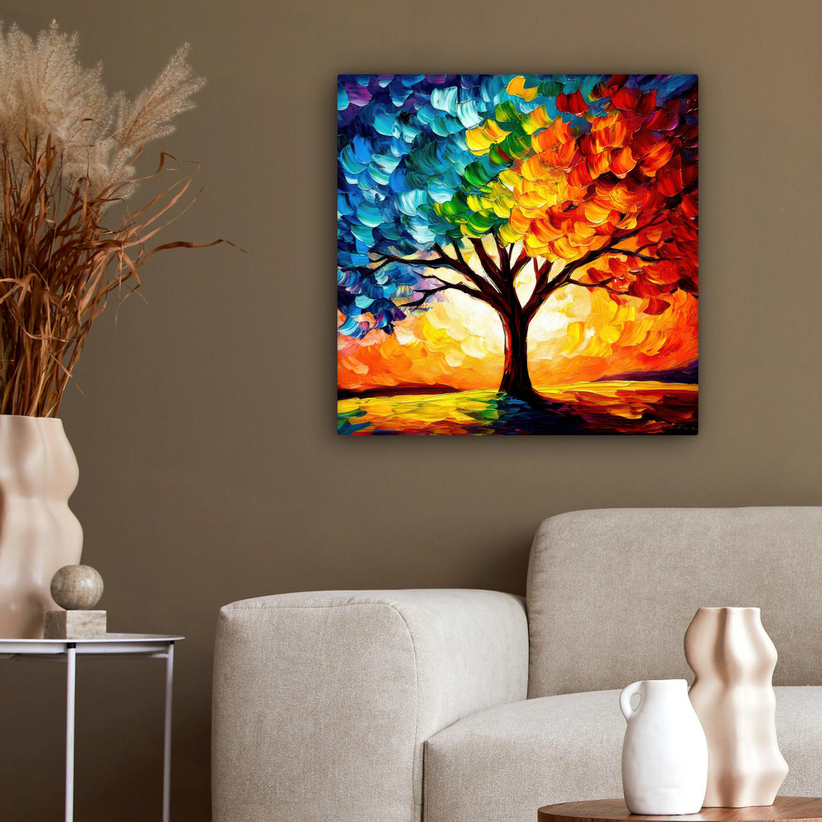 LEINWANDBILD - Baum - Kunst - Natur - Sonnenuntergang - 50x50 - Room Decor - Multicolor, Textil (50/50cm) - MuchoWow
