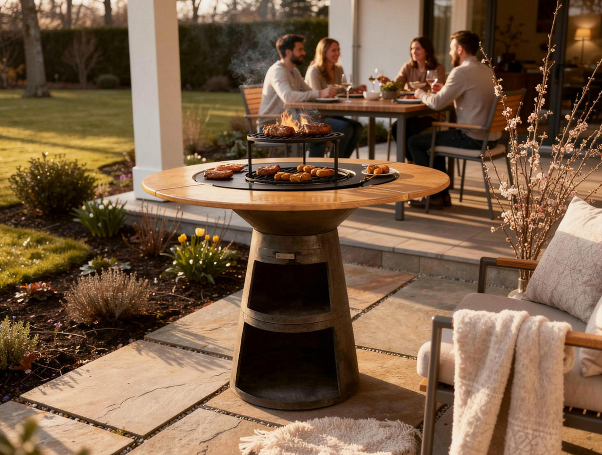 HOLZKOHLEGRILL Feuerschale Schwarz inkl. Schutzhülle - Schwarz, Metall (121/105/121cm) - Purline