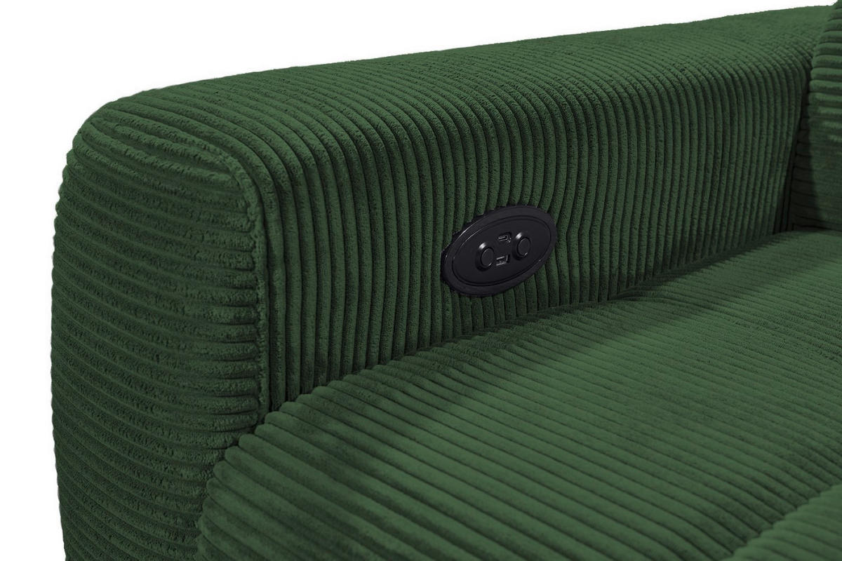 ECKSOFA mit elektronische Sitztiefenverstellung, USB-Anschluss und stilvollem Breitcord-Bezug - Grün, Textil (200/243cm) - ed exciting design