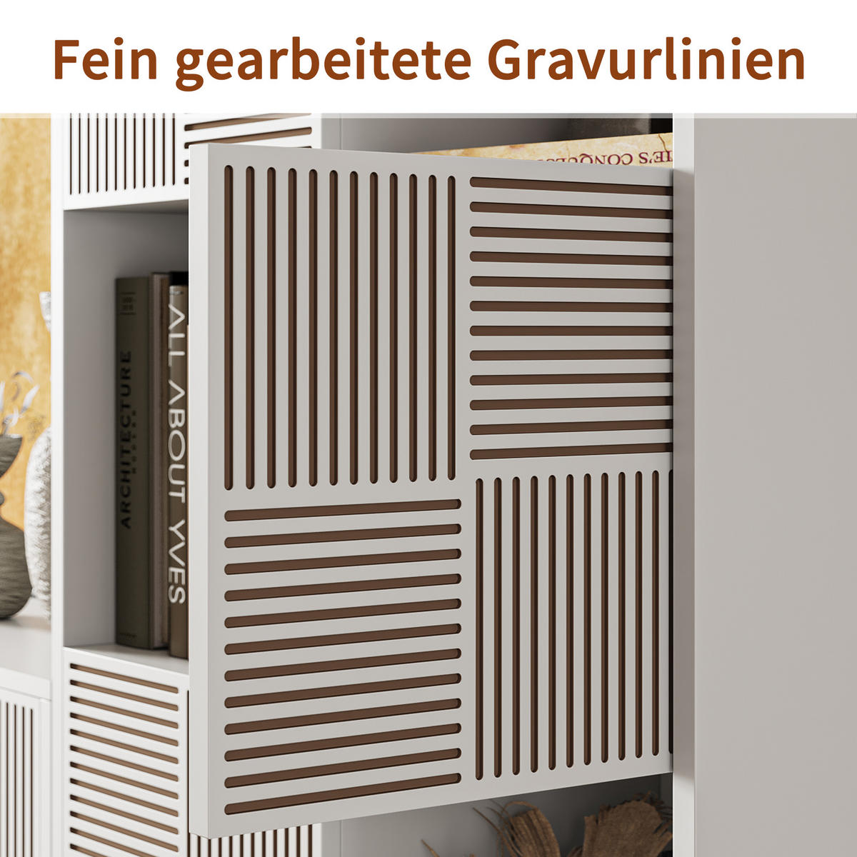 BÜCHERREGAL 125x30x60 cm Holz Lamellen Design Sideboard Aufbewahrung, Weiß - Weiß, Holz (60/125/30cm)