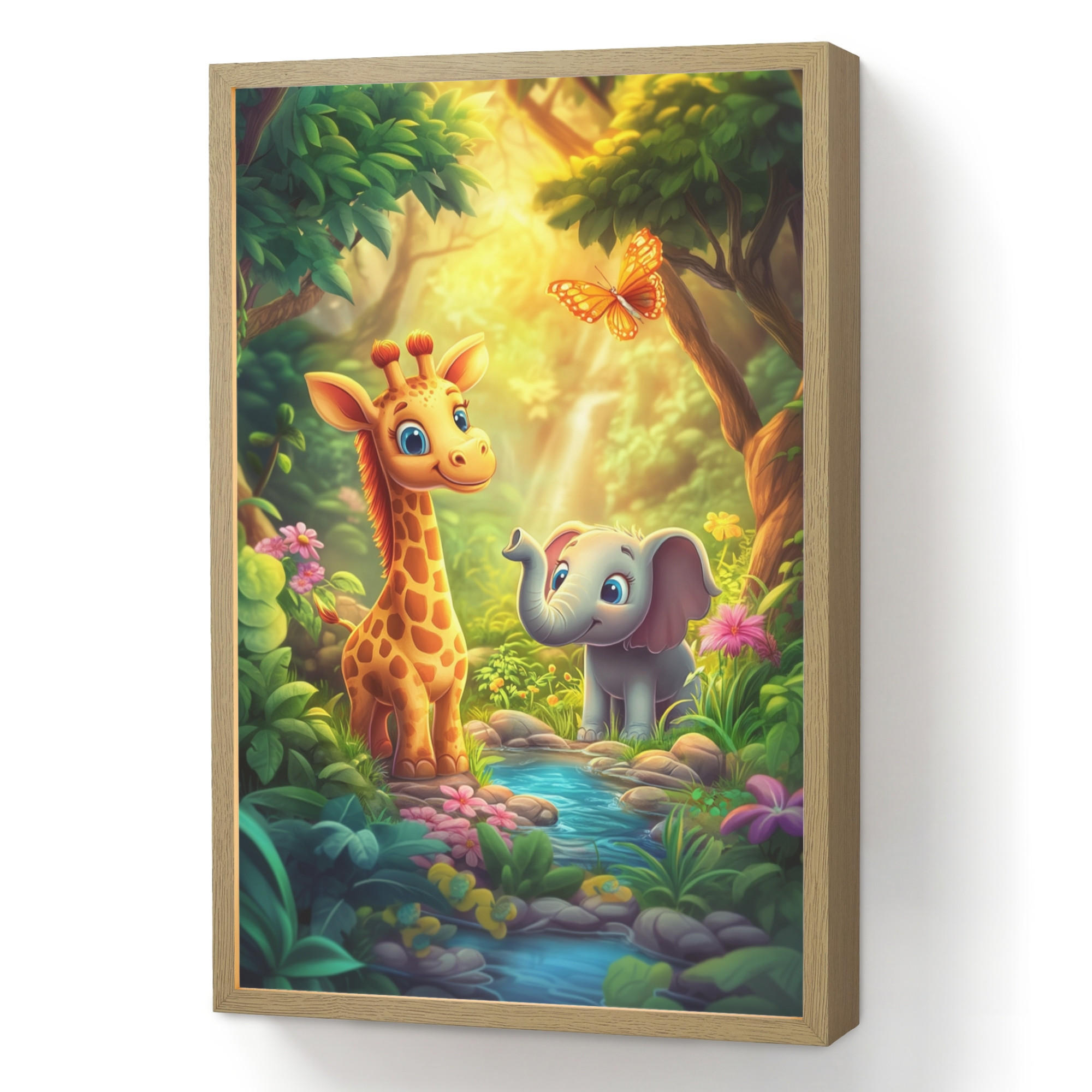 OnlyWow NÁSTĚNNÁ LAMPA S AKUMULÁTOREM Žirafa - slon - květiny - džungle 40x60 cm